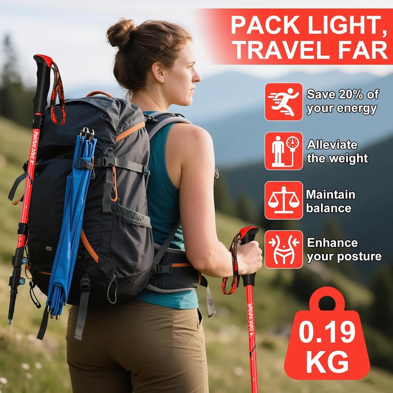 Ninonly összecsukható carbon túrabotok, könnyű teleszkópos nordic walking botok EVA fogantyúval