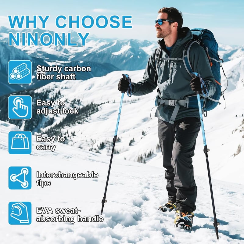 Ninonly összecsukható carbon túrabotok, könnyű teleszkópos nordic walking botok EVA fogantyúval