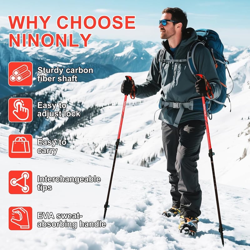 Ninonly összecsukható carbon túrabotok, könnyű teleszkópos nordic walking botok EVA fogantyúval