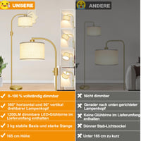 Nintiue podna lampa za dnevni boravak, 165 cm, zlatna lučna lampa, prigušiva, moderna podna svjetiljka 2