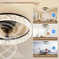 Stropný ventilátor so svetlom NIORSUN LED, 40 cm, 3 teploty farieb, 6 rýchlostí, stmievateľný, časovač, ovládanie cez aplikáciu a diaľkový ovládač, čierny 4