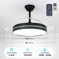 Stropný ventilátor so svietidlom NIORSUN, 106 cm, čierny, 3 farby svetla, 6 rýchlostí, ovládanie cez aplikáciu a diaľkový ovládač, letný a zimný režim, 40 W 9