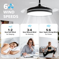 Stropný ventilátor so svietidlom NIORSUN, 106 cm, čierny, 3 farby svetla, 6 rýchlostí, ovládanie cez aplikáciu a diaľkový ovládač, letný a zimný režim, 40 W 6