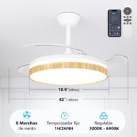 Stropný ventilátor NIORSUN s osvetlením, ovládanie cez aplikáciu a diaľkový ovládač, dizajn v imitácii dreva, LED osvetlenie 9