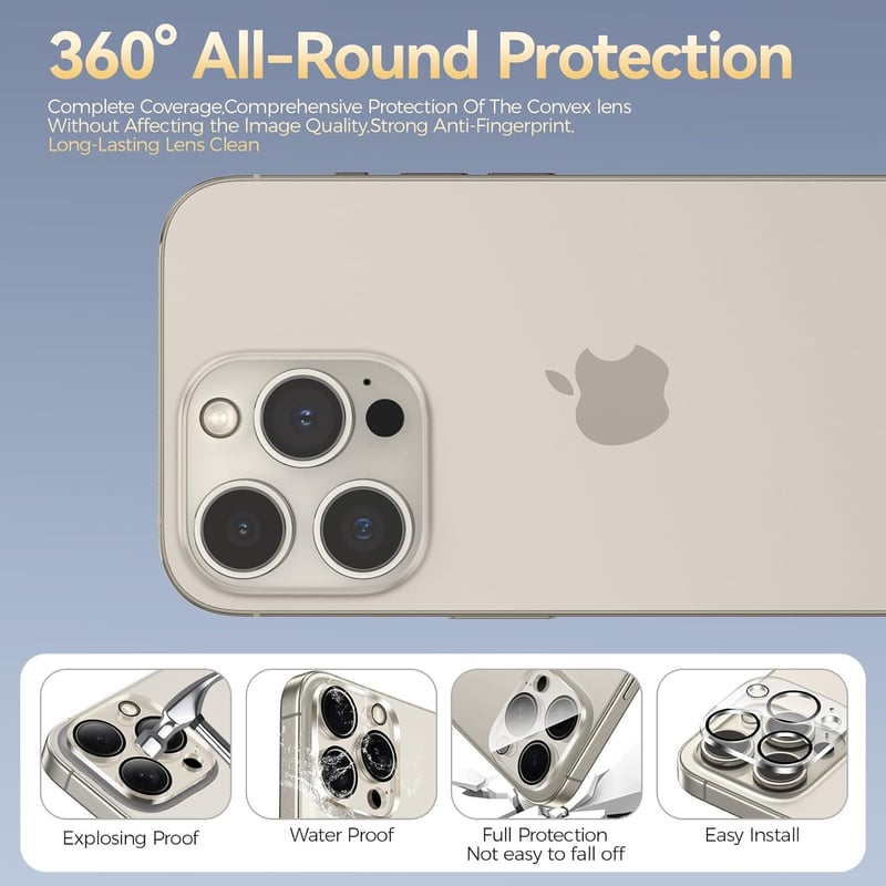 Niphabe iPhone 15 Pro/Pro Max kamera védőfólia 4db, 9H edzett üveg
