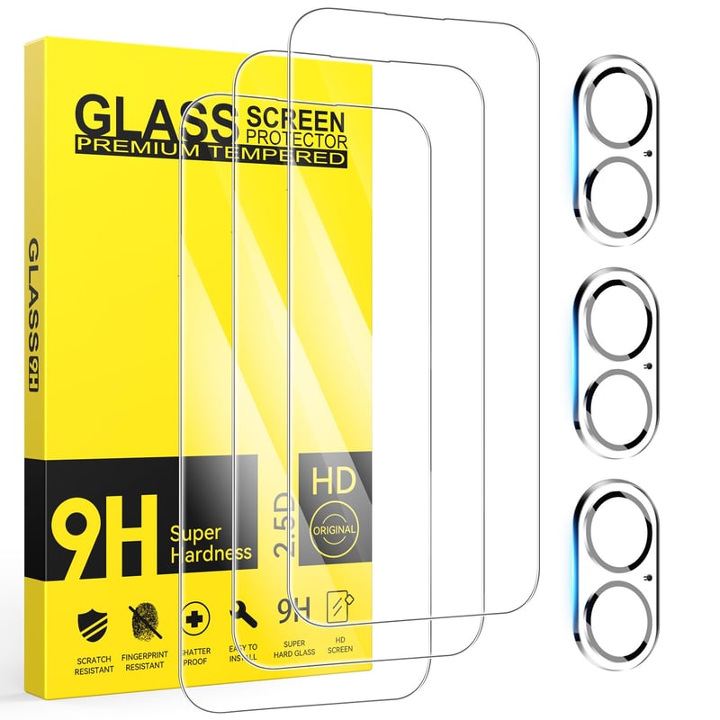Niphabe iPhone 17 6,3" tvrdené ochranné sklo na displej a ochranná fólia na fotoaparát, tvrdosť 9H, HD ultra čisté, bez bublín, odolné voči poškriabaniu, 3 ks