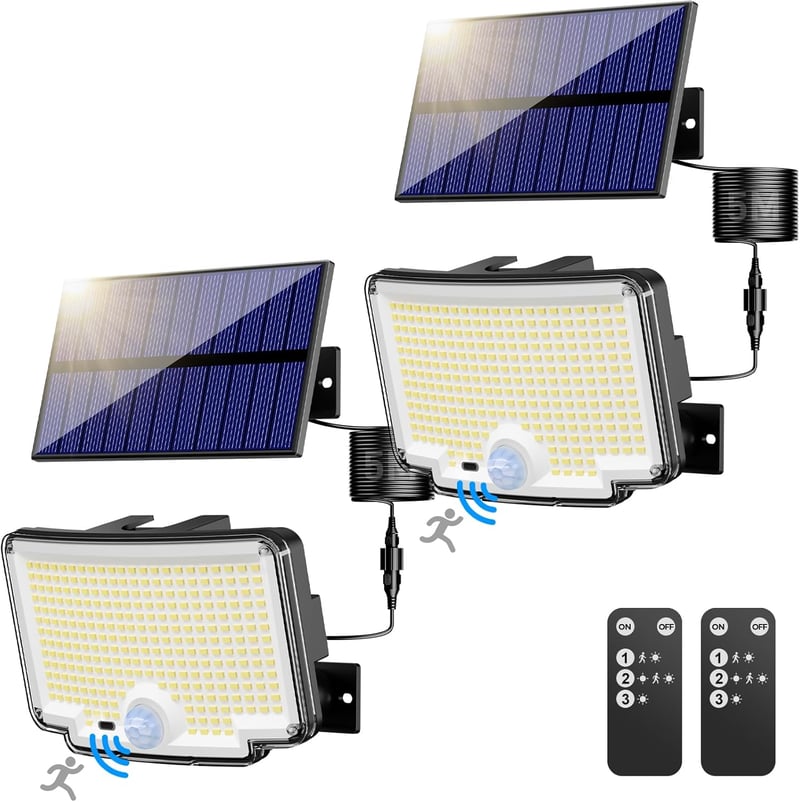 nipify napelemes kültéri mozgásérzékelős lámpa 310 LED, 270°, távirányítóval - 2 db
