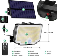 nipify Napelemes Kültéri Lámpa Mozgásérzékelővel 310 LED IP65 Vízálló Fali Lámpa 8