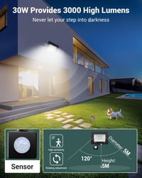 nipify 30W LED Reflektor Mozgásérzékelővel, 3000LM Kültéri Biztonsági Lámpa IP65 Vízálló 2