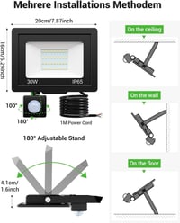 nipify 30W LED Reflektor Mozgásérzékelővel, 3000LM Kültéri Biztonsági Lámpa IP65 Vízálló 6