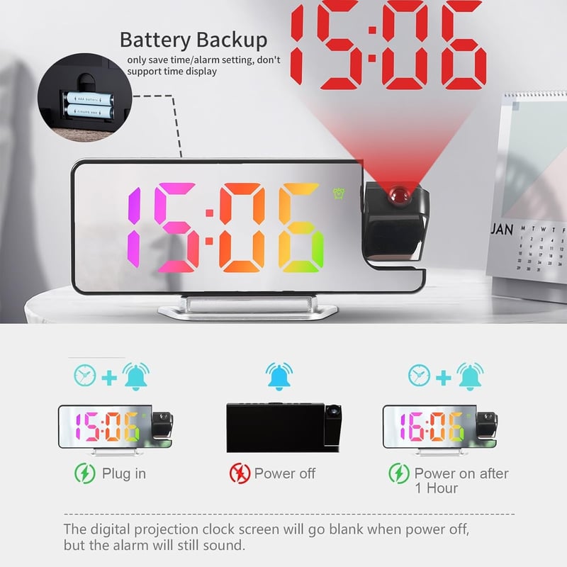 Nircho Kivetítős Ébresztőóra RGB LED Kijelzővel és Hőmérővel