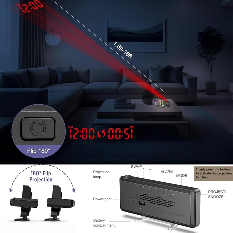 Nircho Kivetítős Ébresztőóra RGB LED Kijelzővel és Hőmérővel