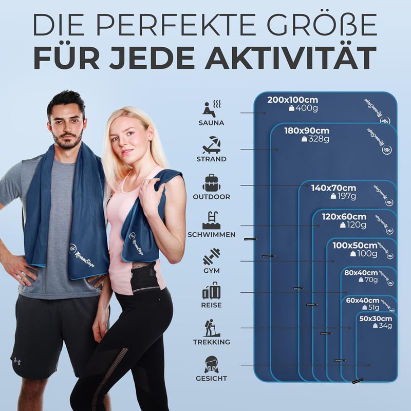 NirvanaShape Mikroszálas Törölköző - Ultrakönnyű Utazótörölköző Kék Színben - Gyorsan Száradó Strandtörölköző Sportoláshoz, Kempingezéshez, 