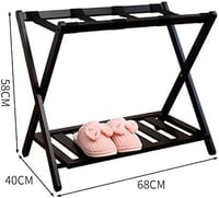 Nisorpa Bambusz Bőröndtartó Tárolórekeszekkel, Összecsukható Poggyásztartó 68x40x58cm Fekete 2