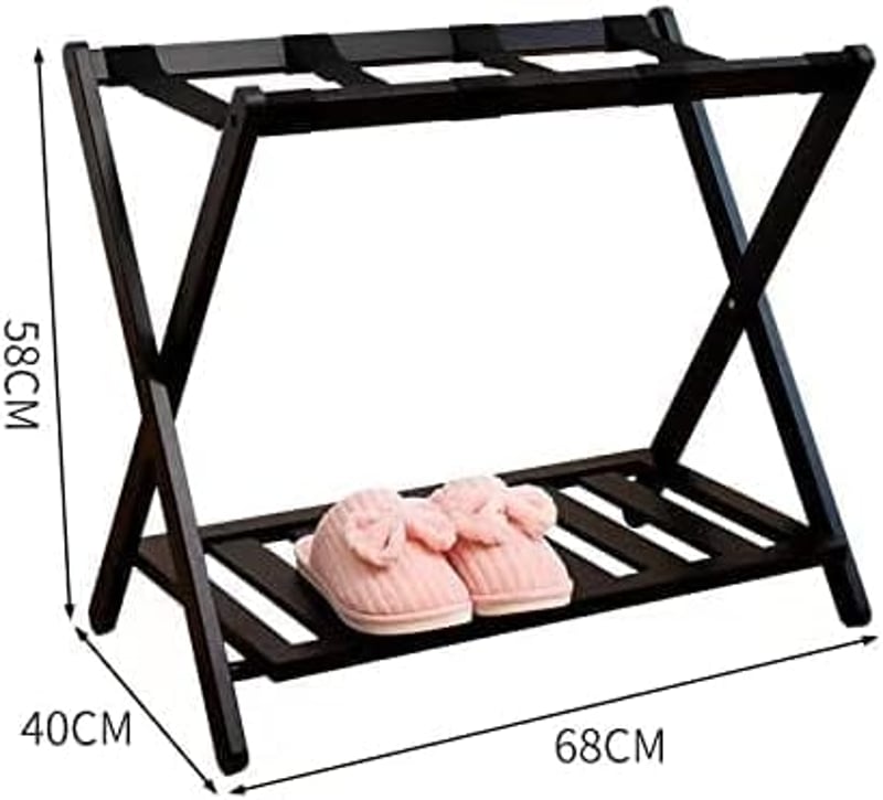 Nisorpa Bambusz Bőröndtartó Tárolórekeszekkel, Összecsukható Poggyásztartó 68x40x58cm Fekete