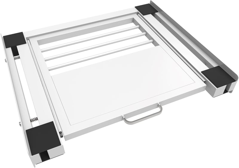 Nisorpa Univerzális Összekötő Keret Mosógép és Szárító Közé - 60x55 cm Kihúzható Acél Polccal, Ruhaszárítóval és Rögzítőpánttal, Fehér