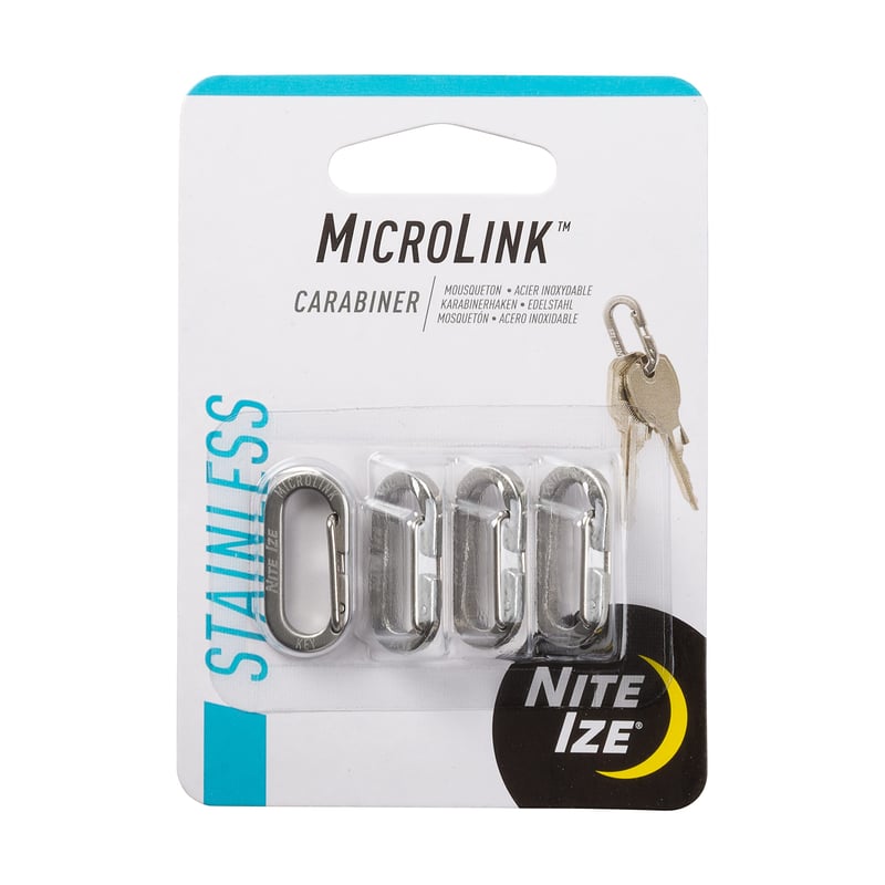 Nerezová karabína Nite Ize MicroLink – balenie 4 ks, nerezové prevedenie