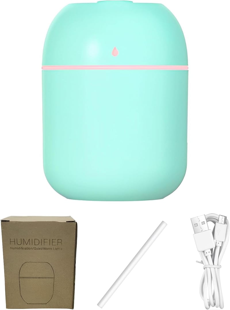 NIUAWASA Mini Párásító 220ml - Hordozható USB Ultrahangos Légpárásító Éjszakai Fénnyel Autóba Irodába Zöld