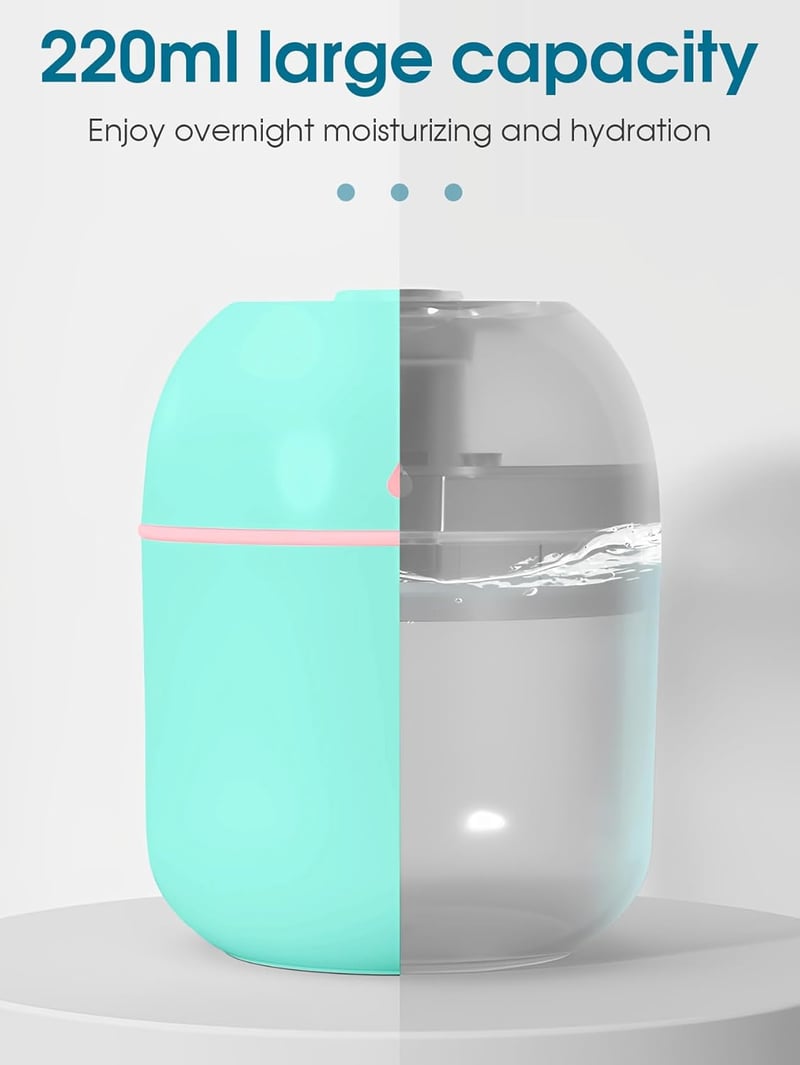 NIUAWASA Mini Párásító 220ml - Hordozható USB Ultrahangos Légpárásító Éjszakai Fénnyel Autóba Irodába Zöld