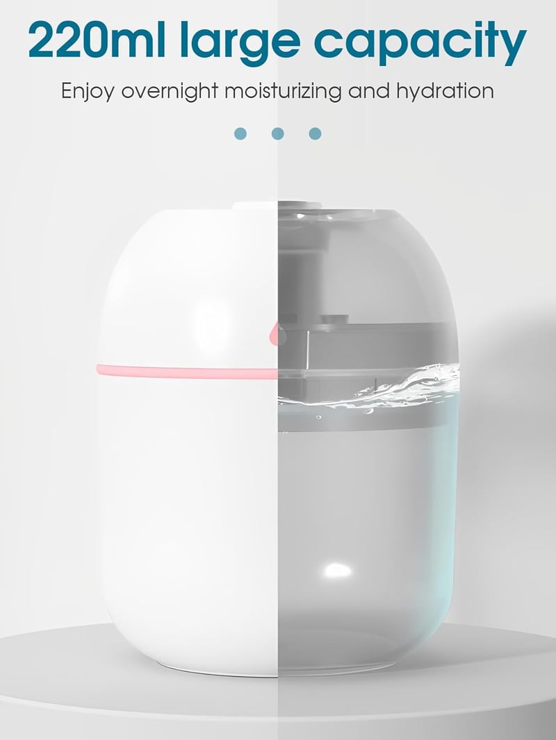 NIUAWASA Mini Párásító 220ml USB Hordozható Hideg Pára Diffúzor Éjszakai Fénnyel Autóba Hálószobába Irodába Fehér