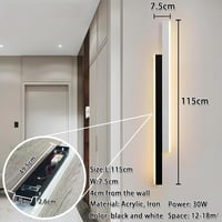 niuniaj 30W Beltéri Fali Lámpa - 115 cm Hosszú LED Világítás, Fekete-Fehér Dizájn, 4000K Természetes Fehér Fény, Nappali, Hálószoba, Lépcső 5