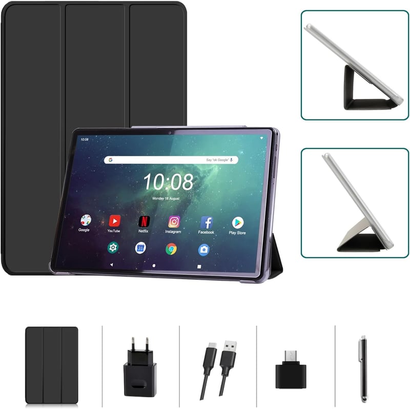 niuniutab 10 hüvelykes Android tablet 16GB RAM 128GB ROM 256GB bővítéssel fekete