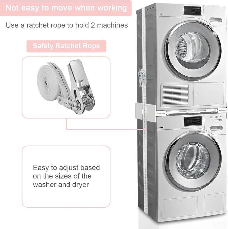 NIUXX Mosógép és szárítógép közlegelő keret készlet polccal és rögzítőkötéllel - Stacking kit with shelf