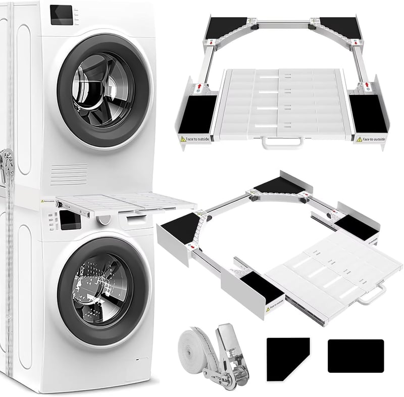 NIUXX Mosógép és szárítógép közlegelő keret készlet polccal és rögzítőkötéllel - Stacking kit with shelf