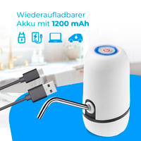 Automatický dávkovač vody NK, nabíjanie cez USB, nehrdzavejúca oceľ, bez obsahu BPA, prenosný, na fľaše s objemom 1,5 – 18,9 l, biely, 16 cm 6