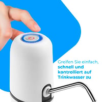 Automatický dávkovač vody NK, nabíjanie cez USB, nehrdzavejúca oceľ, bez obsahu BPA, prenosný, na fľaše s objemom 1,5 – 18,9 l, biely, 16 cm 3