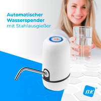 Automatický dávkovač vody NK, nabíjanie cez USB, nehrdzavejúca oceľ, bez obsahu BPA, prenosný, na fľaše s objemom 1,5 – 18,9 l, biely, 16 cm 2