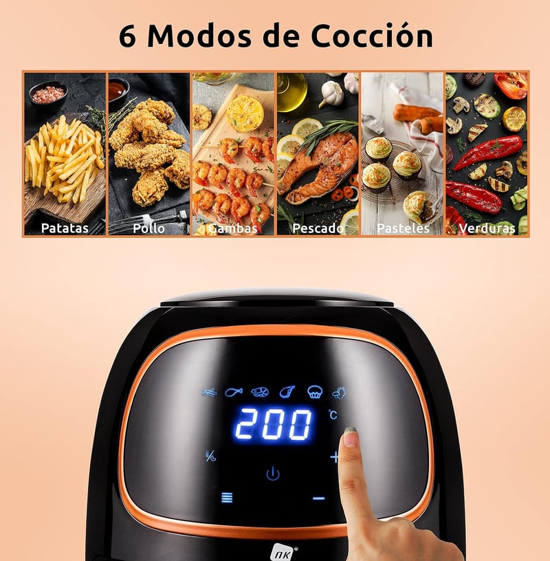 NK Digital Forró Levegős Fritőz 2L, 6 Program, 1000W, 200°C