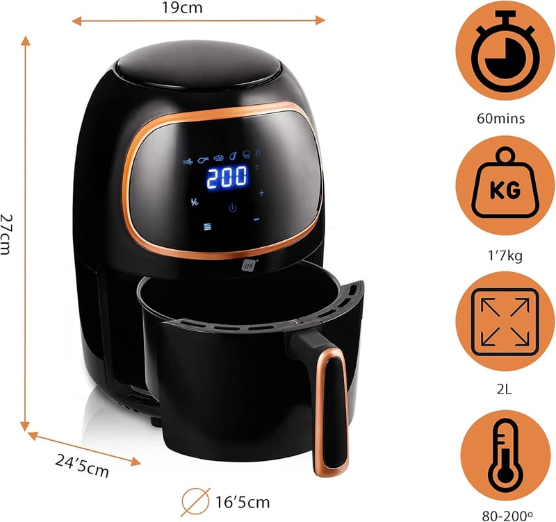 NK Digital Forró Levegős Fritőz 2L, 6 Program, 1000W, 200°C