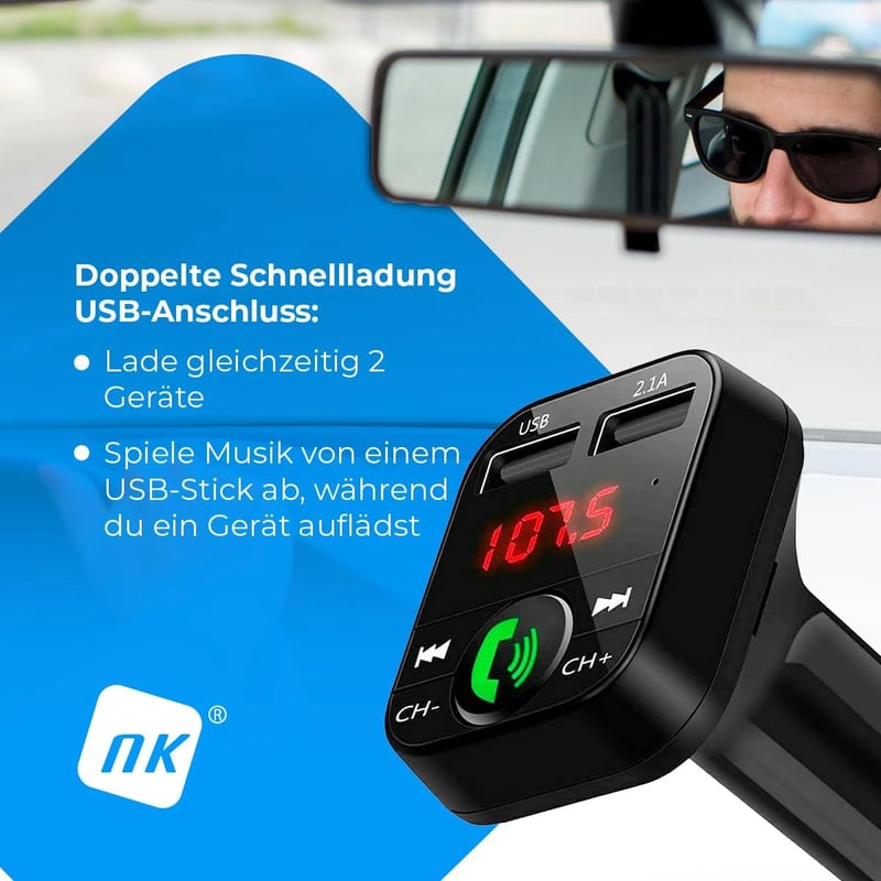 NK FM2102 Bluetooth 5.0 autós FM adó 12/24V kihangosító zenelejátszó USB gyorstöltés