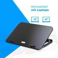 Chladiaca podložka pod notebook NK 12-17" – 6 tichých ventilátorov, 5 úrovní nastavenia výšky, 2 USB porty, modré LED podsvietenie, čierna, rýchle chladenie 6
