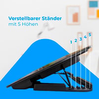 Chladiaca podložka pod notebook NK 12-17" – 6 tichých ventilátorov, 5 úrovní nastavenia výšky, 2 USB porty, modré LED podsvietenie, čierna, rýchle chladenie 7