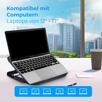 Chladiaca podložka pod notebook NK pre 12-17" notebooky – 2 tiché ventilátory, 5 nastaviteľných výšok, 2 USB porty, modré LED podsvietenie, čierna 6