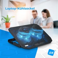 Chladiaca podložka pod notebook NK pre 12-17" notebooky – 2 tiché ventilátory, 5 nastaviteľných výšok, 2 USB porty, modré LED podsvietenie, čierna 2