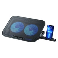 Chladiaca podložka pod notebook NK pre 12-17" notebooky – 2 tiché ventilátory, 5 nastaviteľných výšok, 2 USB porty, modré LED podsvietenie, čierna 1