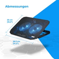 Chladiaca podložka pod notebook NK pre 12-17" notebooky – 2 tiché ventilátory, 5 nastaviteľných výšok, 2 USB porty, modré LED podsvietenie, čierna 3