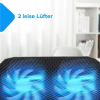Chladiaca podložka pod notebook NK pre 12-17" notebooky – 2 tiché ventilátory, 5 nastaviteľných výšok, 2 USB porty, modré LED podsvietenie, čierna 4