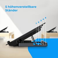 Chladiaca podložka pod notebook NK pre 12-17" notebooky – 2 tiché ventilátory, 5 nastaviteľných výšok, 2 USB porty, modré LED podsvietenie, čierna 7