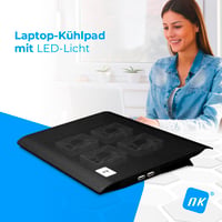 NK Chladiaca podložka pod notebook 12-17 palcov - 4 tiché ventilátory, 2 USB porty, modré LED svetlo, so stojanom, čierna 2