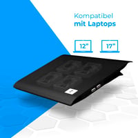 NK Chladiaca podložka pod notebook 12-17 palcov - 4 tiché ventilátory, 2 USB porty, modré LED svetlo, so stojanom, čierna 6