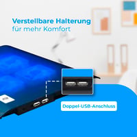 NK Chladiaca podložka pod notebook 12-17 palcov - 4 tiché ventilátory, 2 USB porty, modré LED svetlo, so stojanom, čierna 7