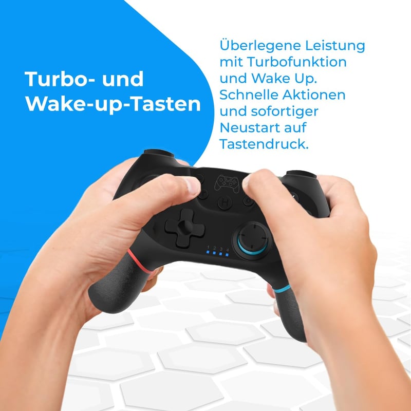 NK Wireless Switch Controller Fekete - OLED/Lite/Pro Kompatibilis, 6-Axis, Turbo, Dual Shock - Black + blue / red