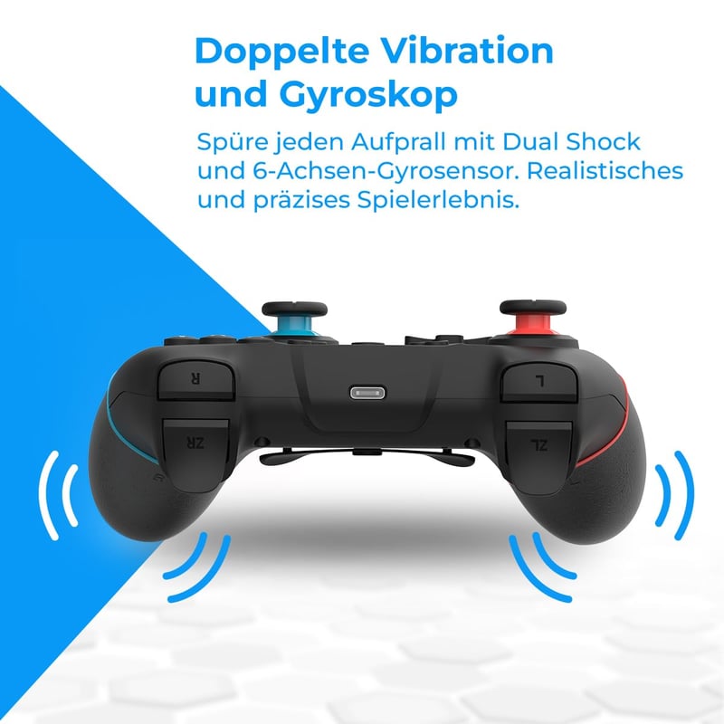 NK Wireless Switch Controller Fekete - OLED/Lite/Pro Kompatibilis, 6-Axis, Turbo, Dual Shock - Black + blue / red