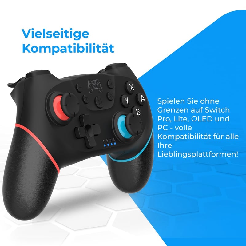 NK Wireless Switch Controller Fekete - OLED/Lite/Pro Kompatibilis, 6-Axis, Turbo, Dual Shock - Black + blue / red