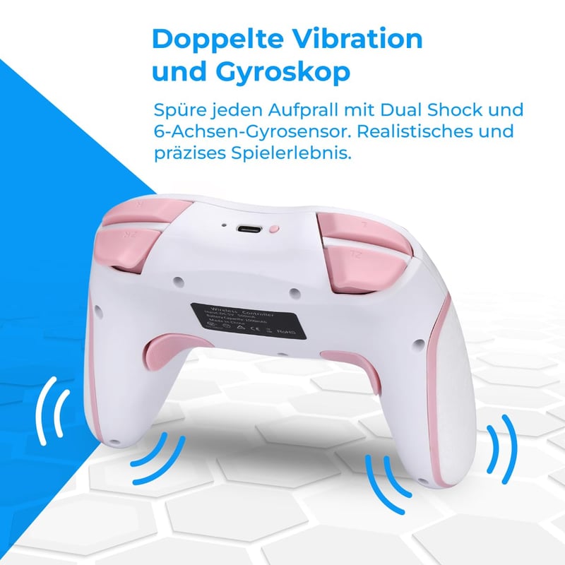 NK Wireless Switch Controller Fekete - OLED/Lite/Pro Kompatibilis, 6-Axis, Vibráció - white/pink