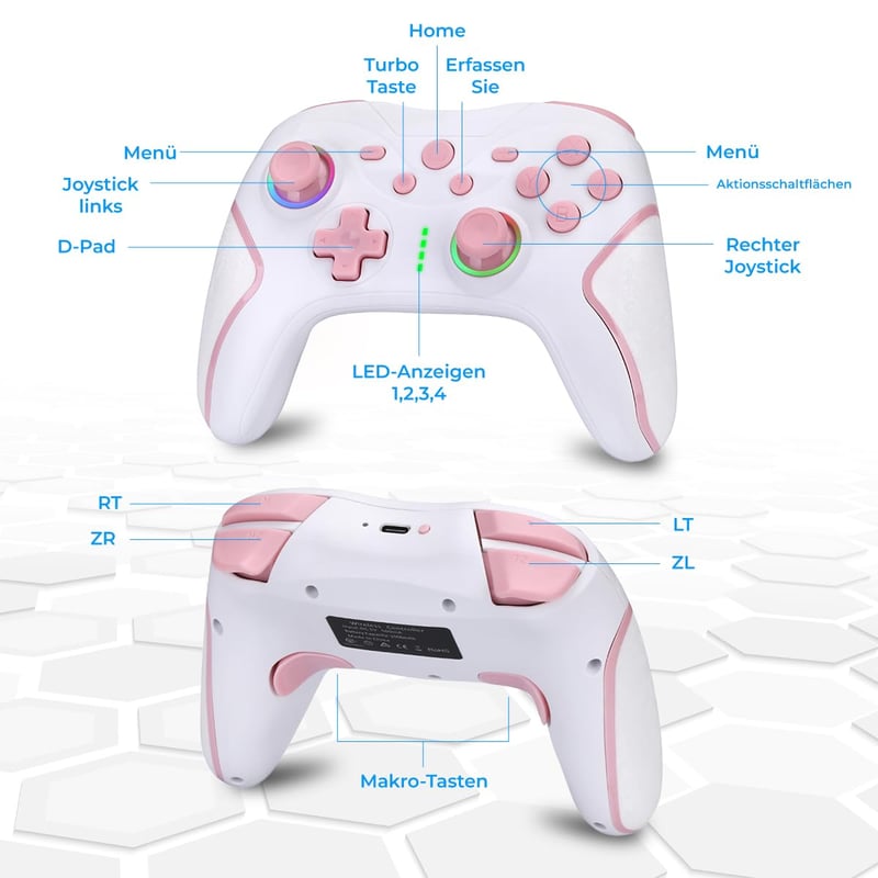 NK Wireless Switch Controller Fekete - OLED/Lite/Pro Kompatibilis, 6-Axis, Vibráció - white/pink